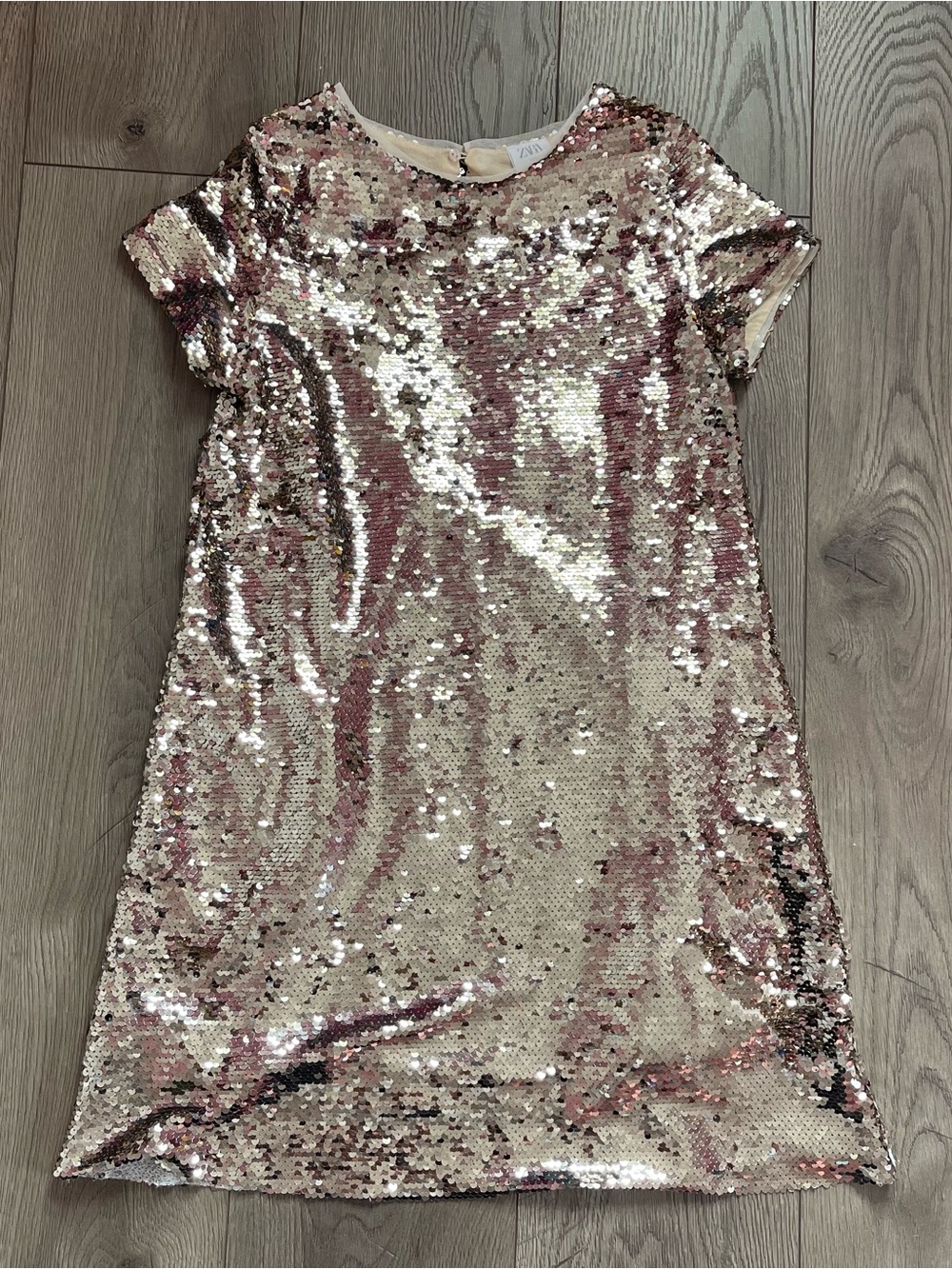 ZARA Kids Size 11-12 Gold Sequin Short Sleeve Party Dress
